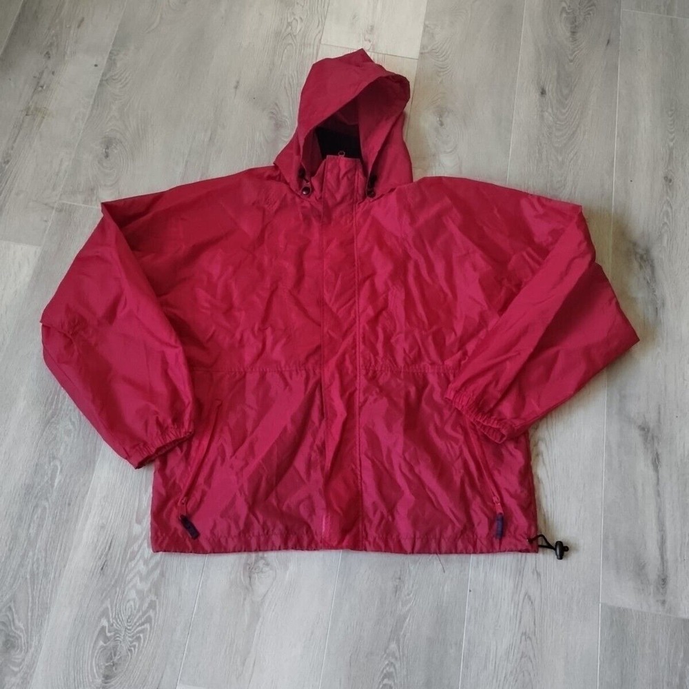 Vintage Galyans Jacket Large Red Windbreaker Poncho Hooded Full Zip Raincoat
